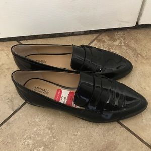 Michael Kors black shiny patent leather loafers